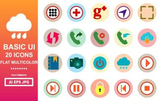 20 Basic UI Flat Multicolor Icon Pack