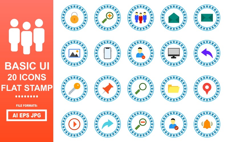 20 Basic UI Flat Stamp Icon Pack Icon Set