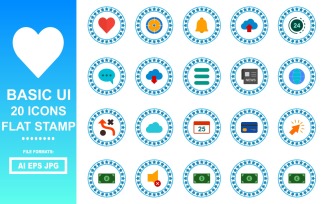 20 Basic UI Flat Stamp Icon Pack