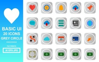 20 Basic UI Grey Circle Icon Pack