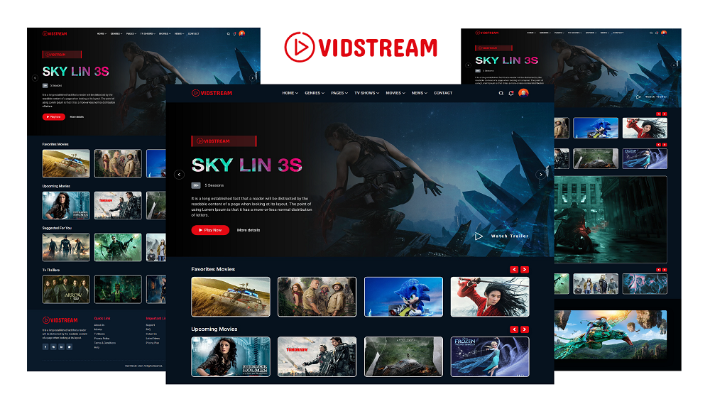 "Vidstream - Movie & Tv Show Responsive Website template" 响应式网页模板 #167226
