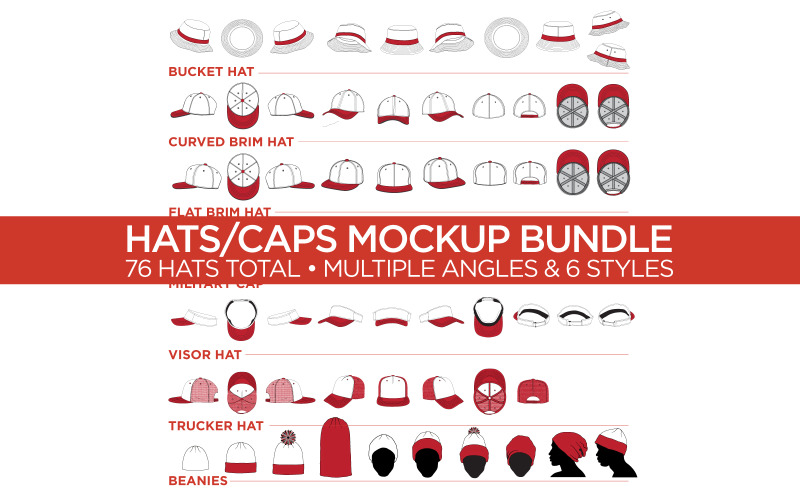 Hats/Caps Bundle - Vector product mockup Template Product Mockup