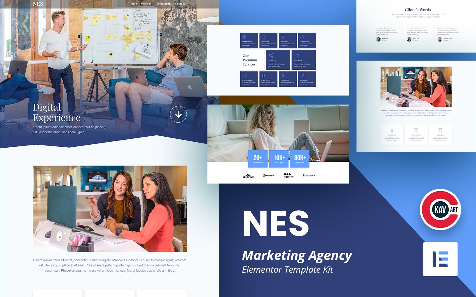 "Nes - Marketing Agency Elementor Kit Template" Responsive Elementor Template №167934