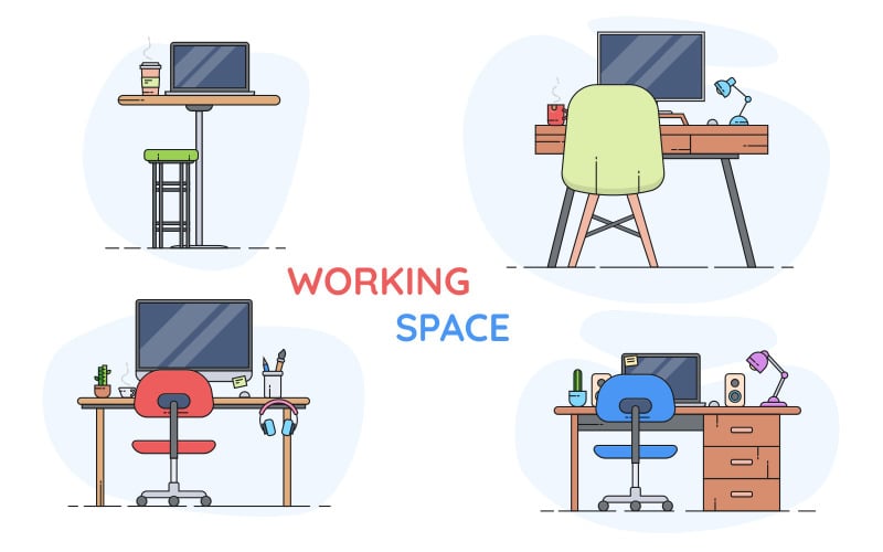 Working Place - Vector Image Illustration Vector Graphic