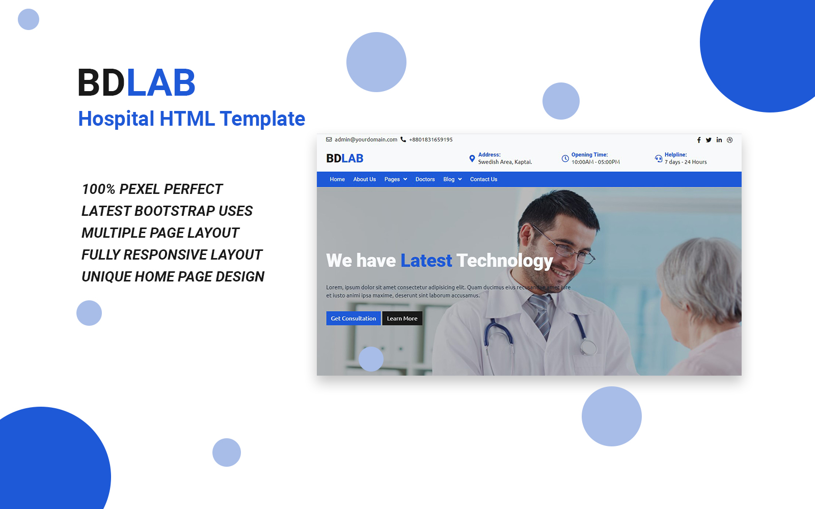 "BDLAB - Hospital HTML Website Template" 响应式网页模板 #170158