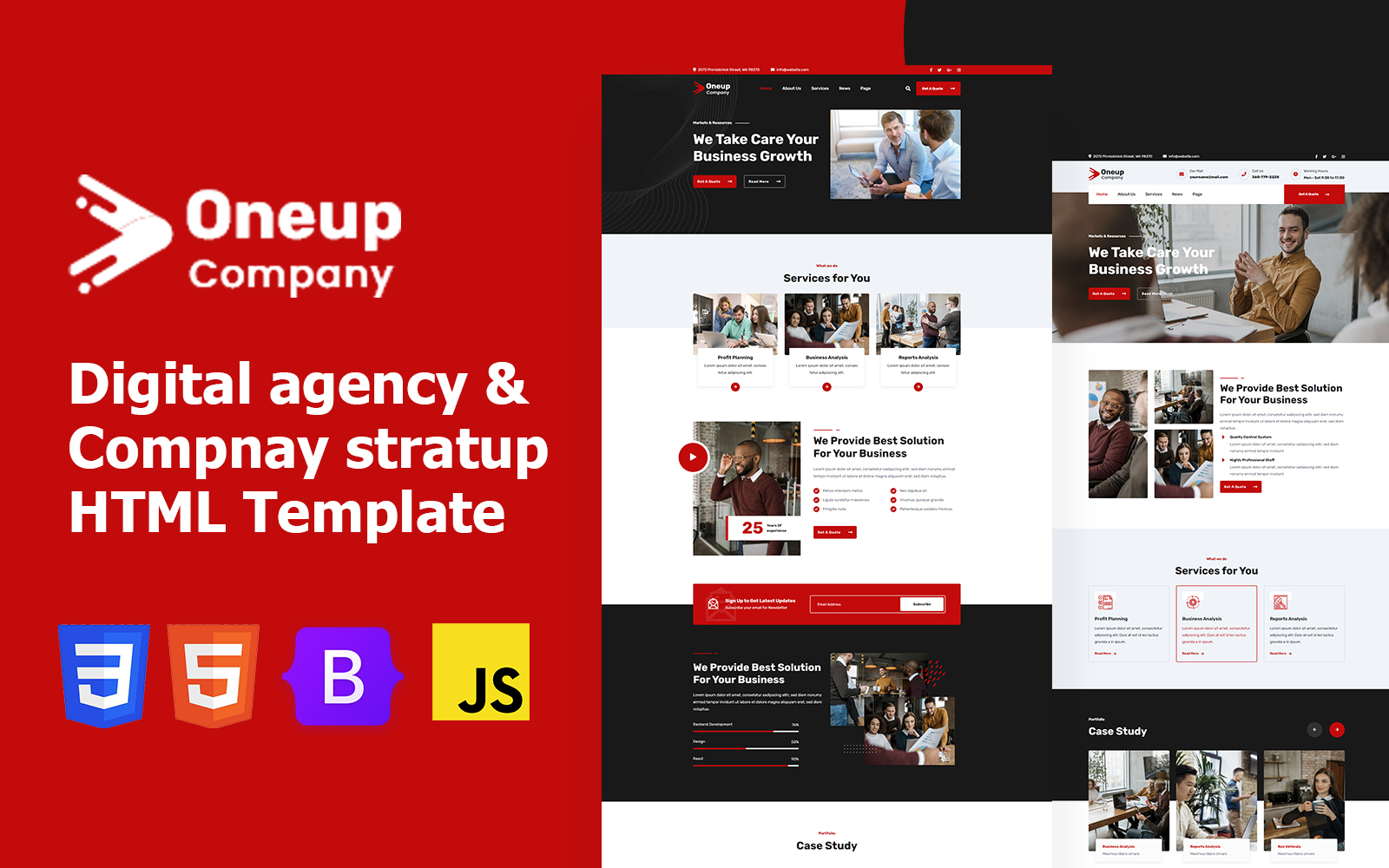 "Oneup Company - Digital Agency Html Website Template" 响应式网页模板 #170166