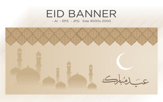 Eid Greeting Mosque Dome with Moon Banner - Illustration