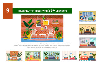 9 Houseplant in House with 50+ Elements - Illustration