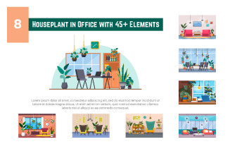 8 Houseplant in Office with 45+ Elements - Illustration