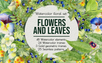 Summer flowers and berries. Watercolor clip art - Illustration