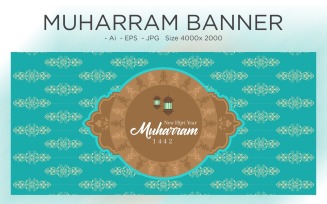 Beautiful Islamic New Year Banner with Pattern - Illustration