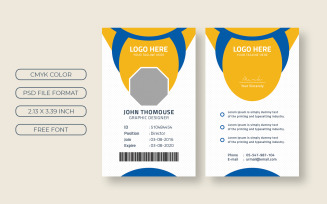 ID Card Layout with Blue and Yellow - Corporate Identity Template