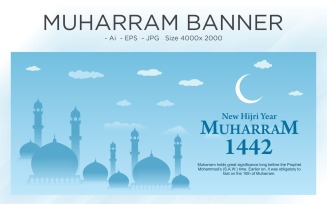 Muslim Islamic New Year Festival Banner with Mosque - Illustration