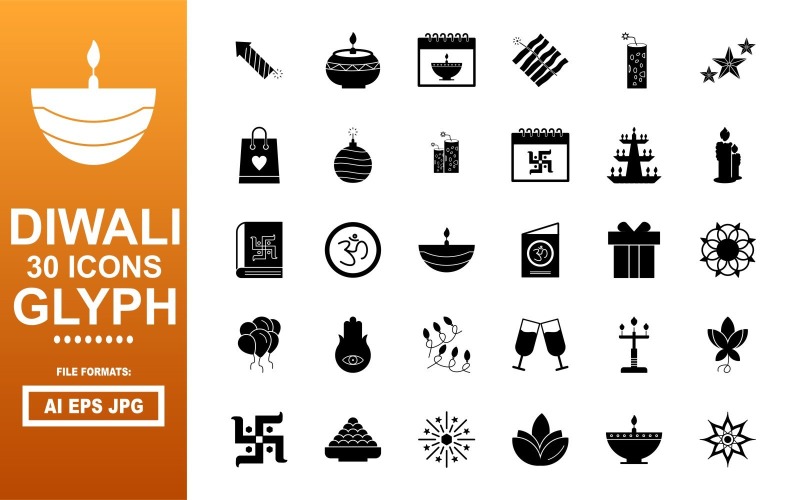 30 Diwali Glyph Icon Pack Icon Set