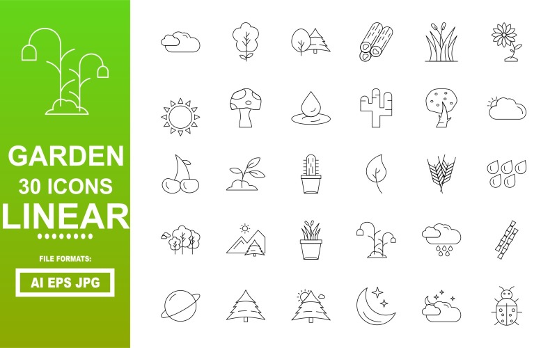 30 Garden Linear Icon Pack Icon Set