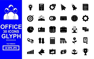 30 Office Glyph Icon Pack