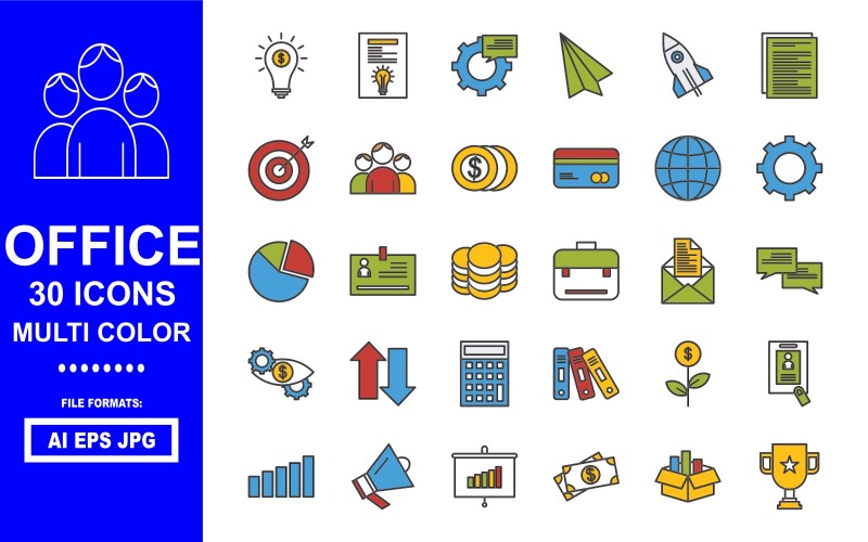 30 Office Multi Color Icon Pack Icon Set