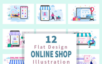 12 Online Shopping Flat Design - Illustration
