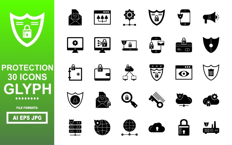 30 Protection Glyph Icon Pack Icon Set