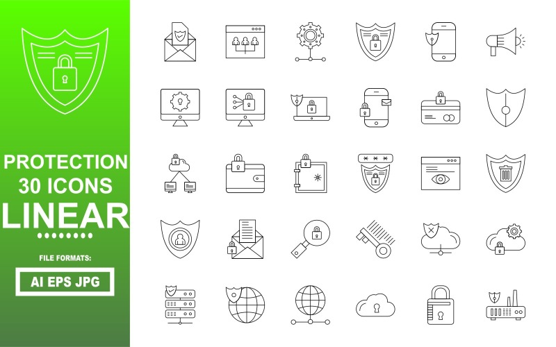 30 Protection Linear Icon Pack Icon Set