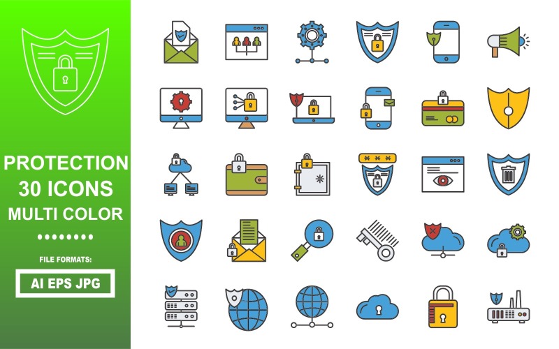 30 Protection Multi Color Icon Pack Icon Set