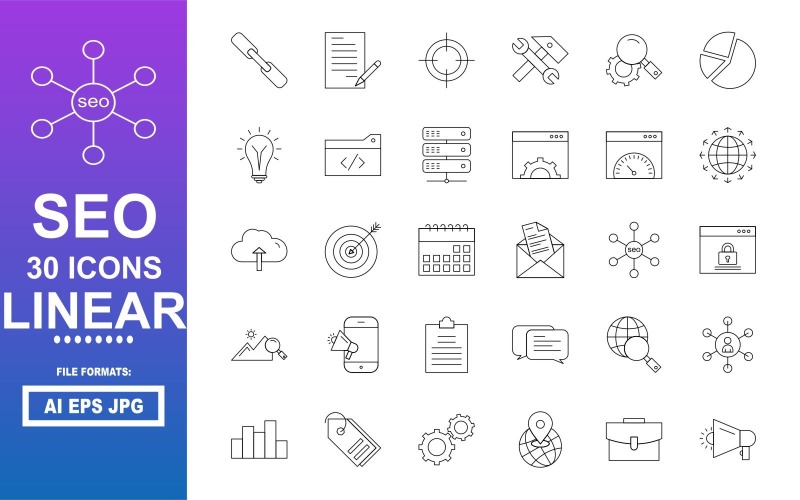 30 SEO Linear Icon Pack Icon Set