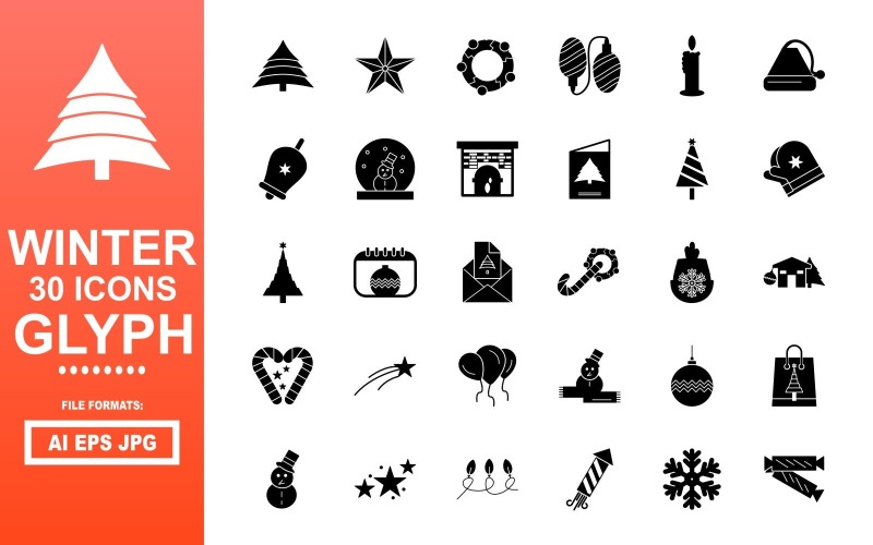 30 Winter Glyph Icon Pack Icon Set