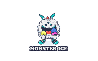 Monster Holding Ice Cream Mascot Logo Template