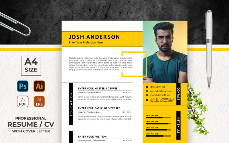 Black and Yellow Printable Resume Templates