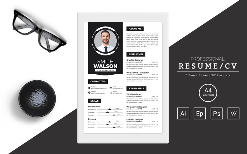 Smith Walson – Resume Design for a Web Developer Resume Template