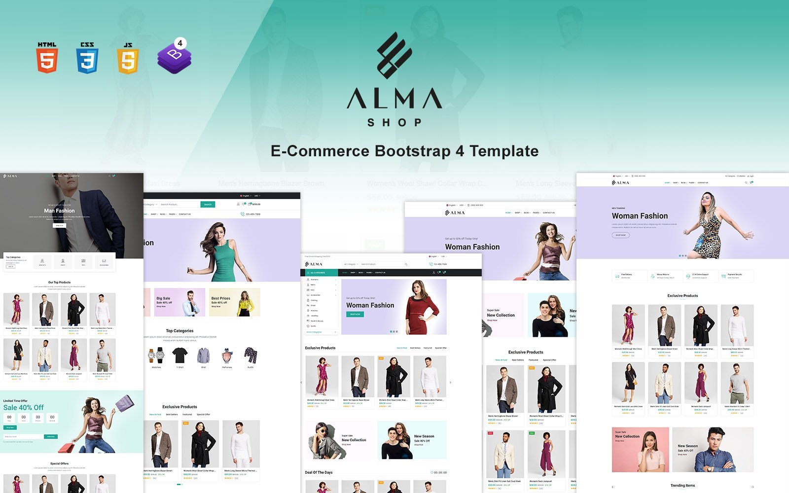 "Alma Shop - eCommerce Bootstrap 4 Website Template" 响应式网页模板 #170978