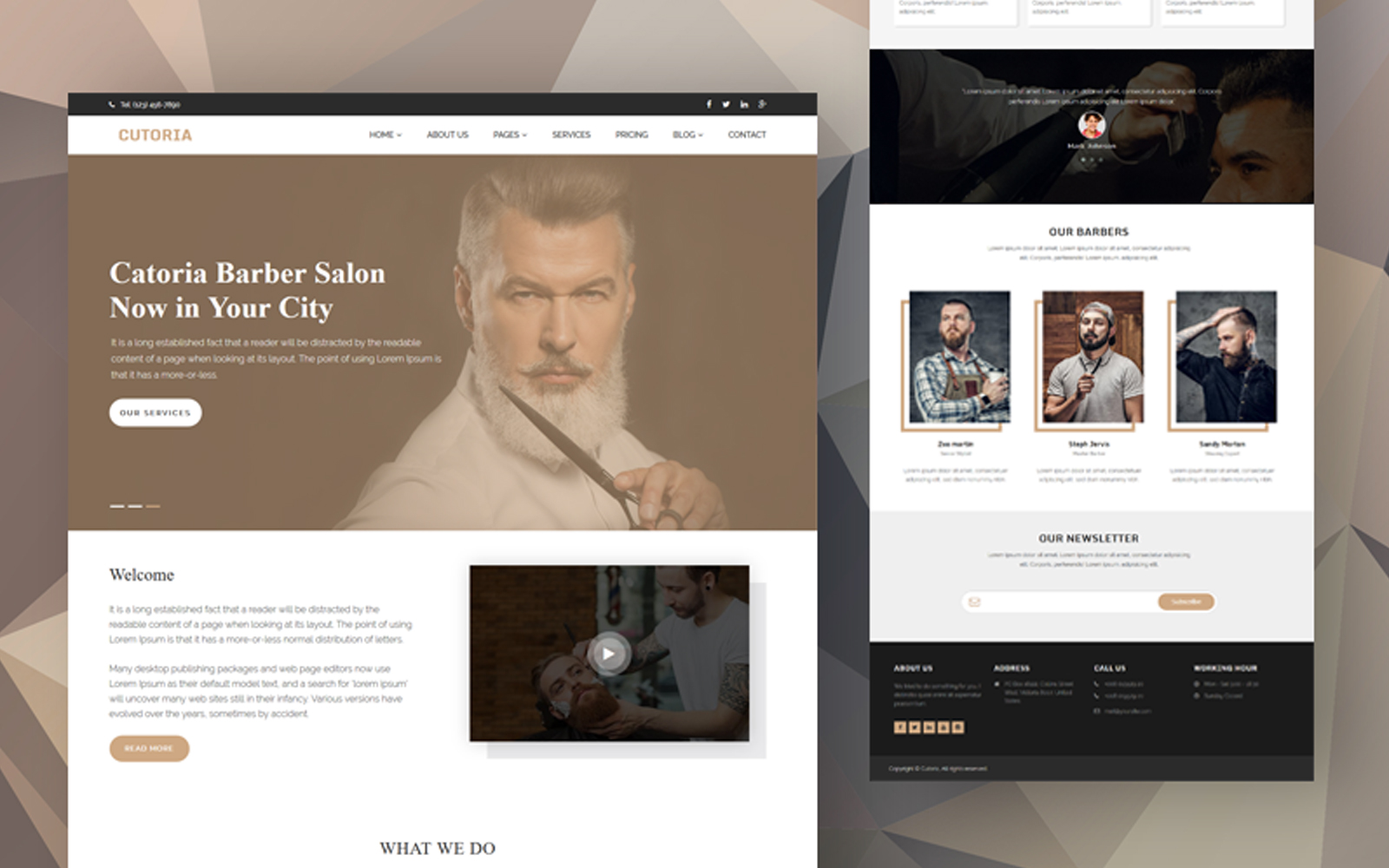 "Cutoria - Barber & Salon Website template" 响应式网页模板 #170967