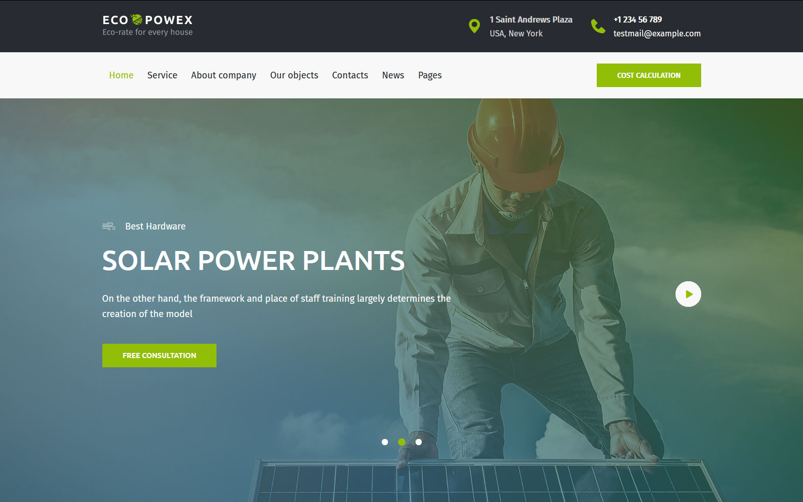 Ecopowex - solar panels and renewable energy plant WordPress Theme WordPress sablon 170966