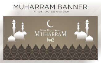 Happy Islamic holiday Mosques Dome Banner Template - Illustration