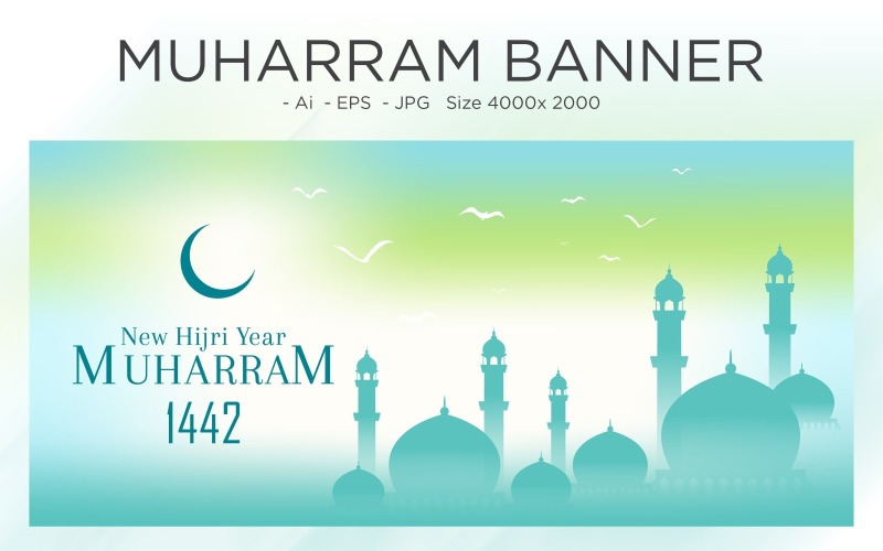 Islamic new year festival banner with Mosques Dome - Illustration