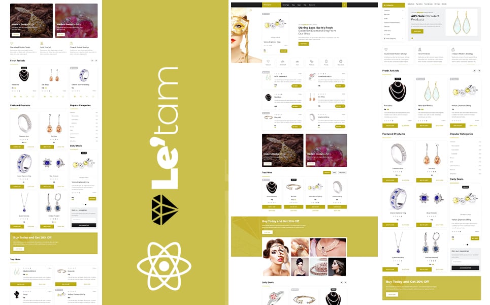 "Letam Gold and Jewelry shop React JS Website Template" 响应式网页模板 #170976