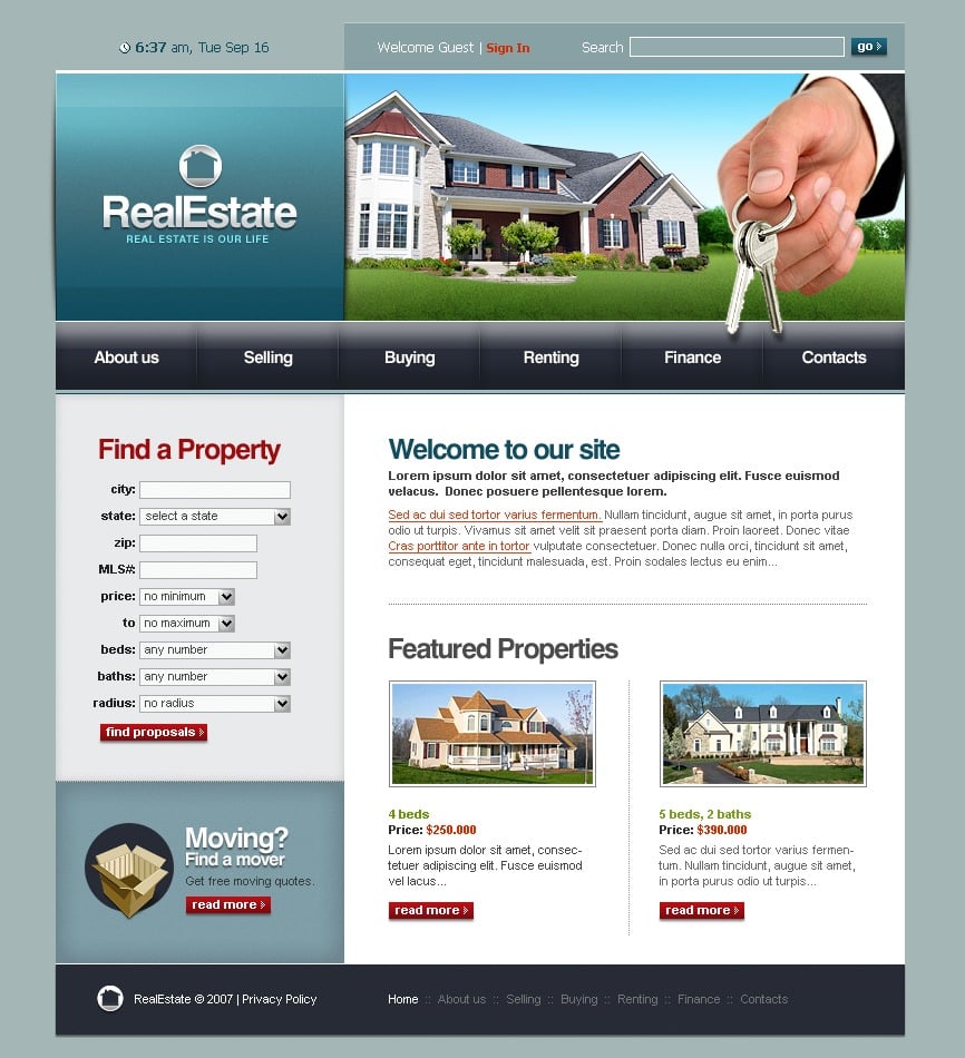 Real Estate Template html PSD. Realty Agency website. Elite Estate site. 7 сайт недвижимость