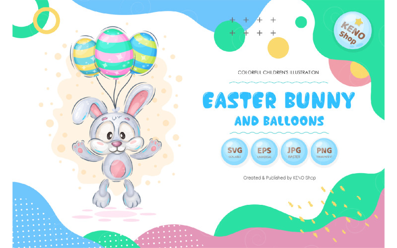 Easter bunny with balloons PNG, - Vector Image Vector Graphic
