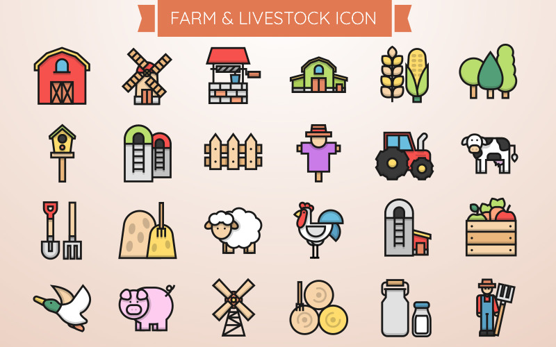 Farm and Livestock Iconset Template Icon Set