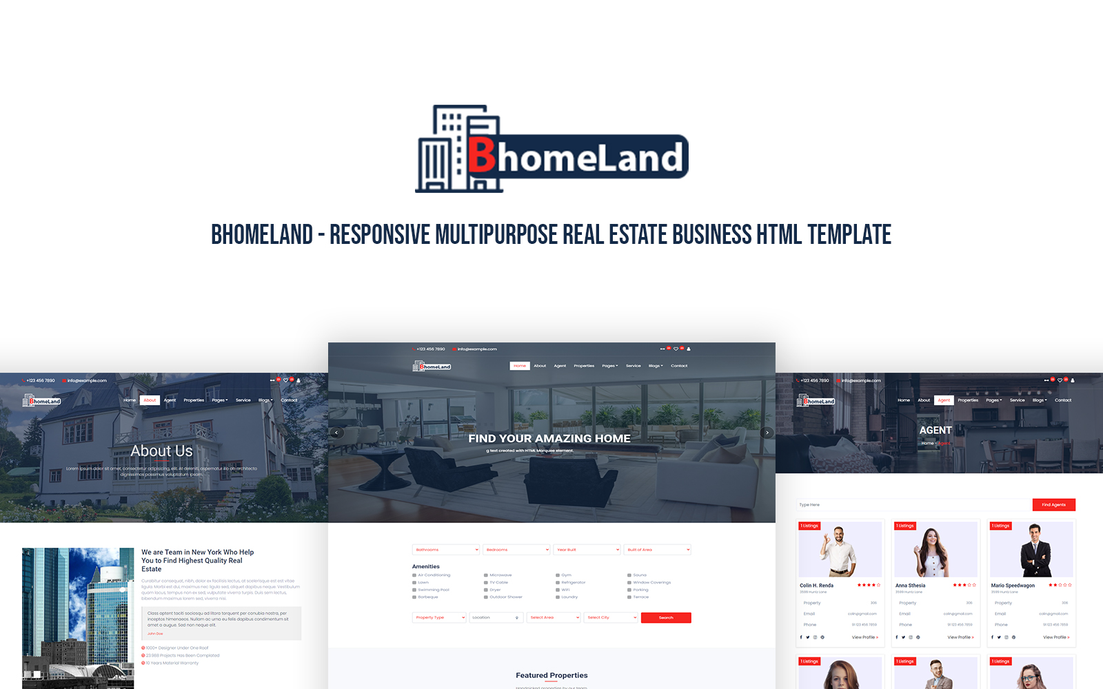 "Bhomeland - Responsive Multipurpose Real Estate Business HTML Template" 响应式网页模板 #171346