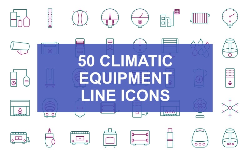 50 Climatic Equipment Line Two Color Icons Icon Set