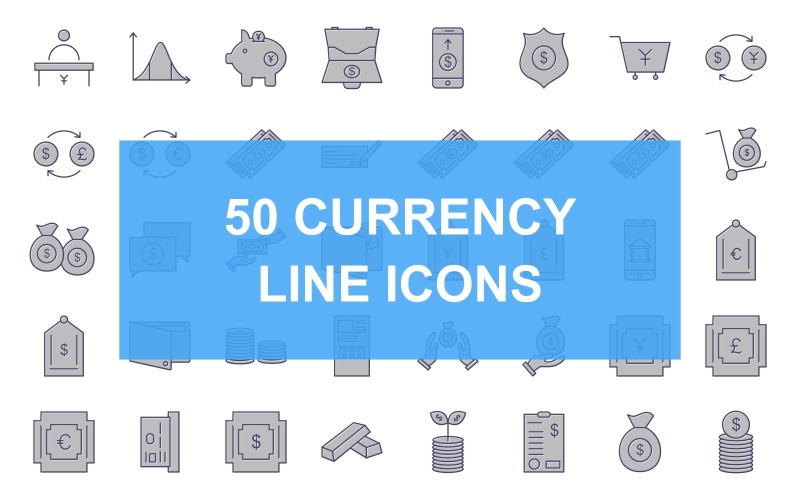 50 Currency Line Filled Icons Icon Set