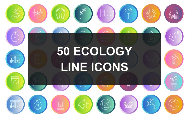 50 Ecology Line Gradient Round Icons Icon Set
