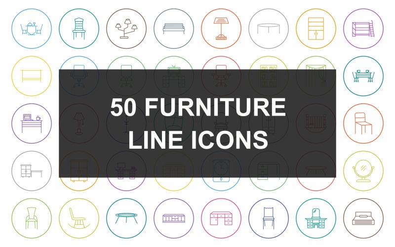 50 Furniture Line Round Circle Icons Icon Set