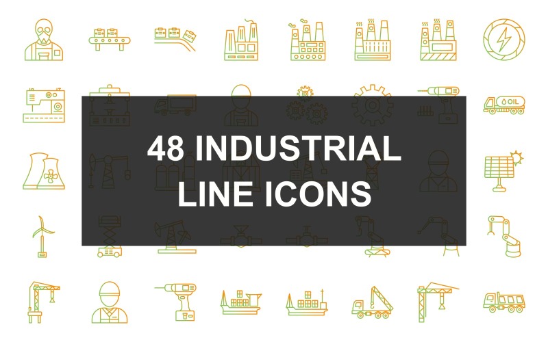 48 Industrial Process Line Gradient Icons Icon Set