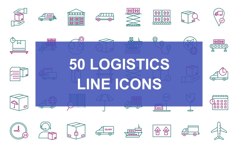 50 Logistics Line Two Color Icons Icon Set