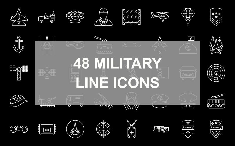 48 Military Line Inverted Icons Icon Set