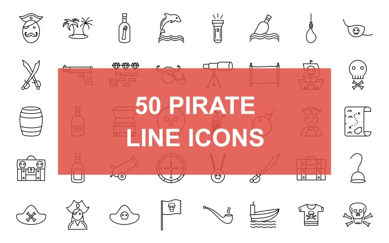 50 Pirate Line Back Icons Icon Set