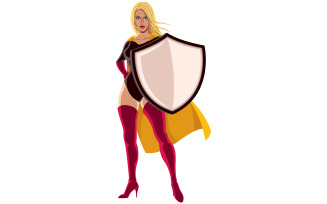 Superheroine Holding Shield - Illustration