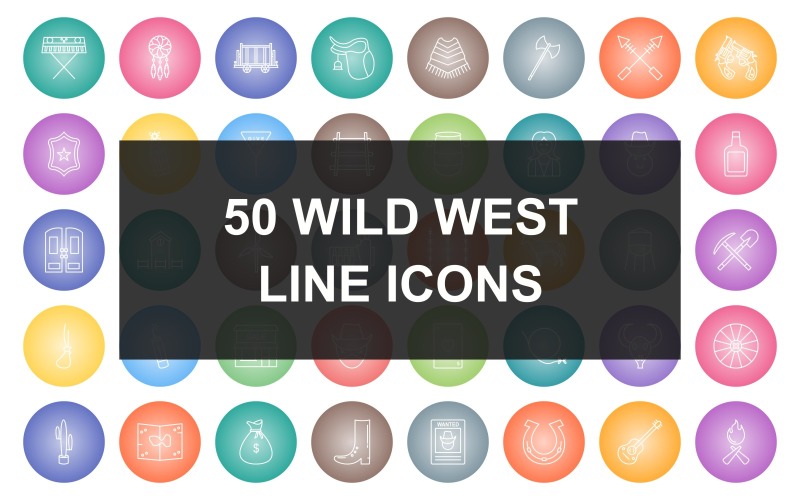 50 Wild West Line Round Gradient Icons Icon Set